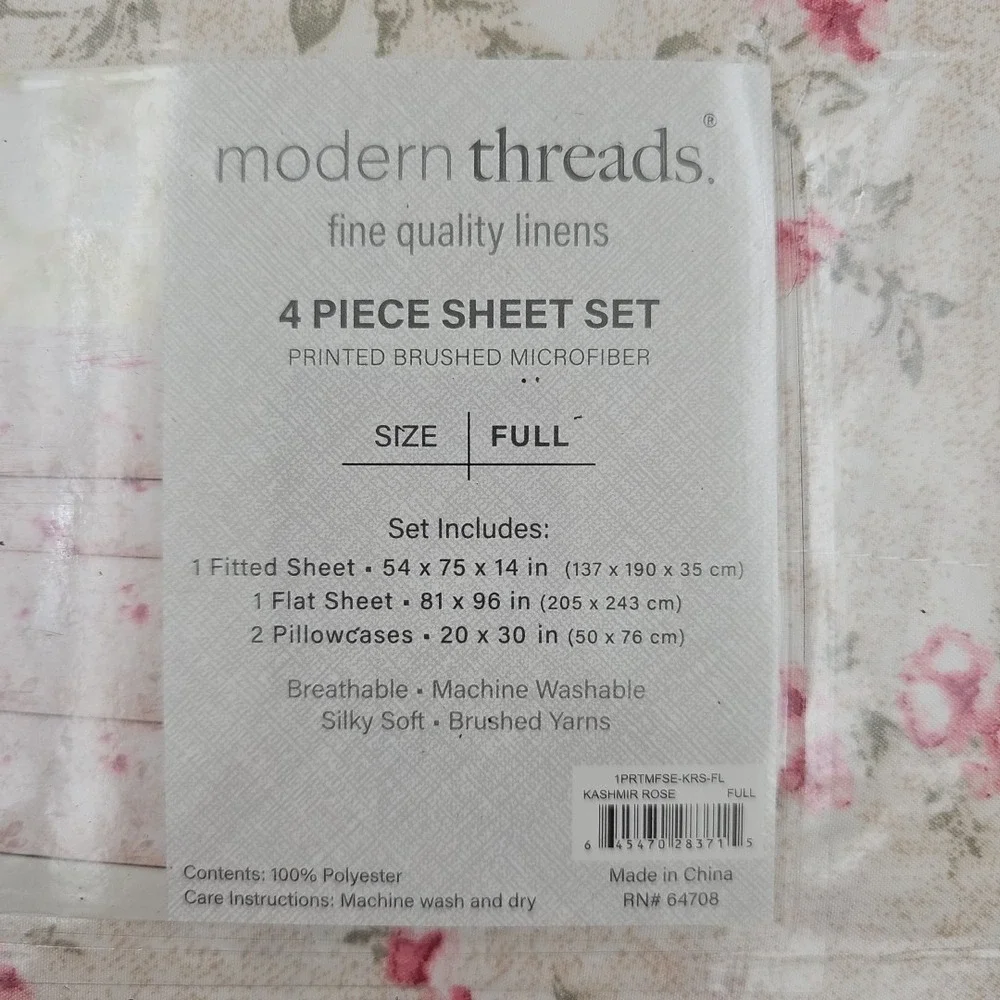 Modern Threads 4-Piece Silky Soft‎ Microfiber Full Size Sheet Set Kashmir Rose